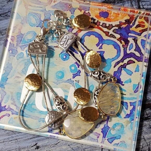 BRIGHTON jeweled‎ crystal Contempo gold 2 tone 3 strand bracelet - Picture 4 of 9